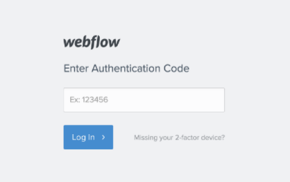 Field for entering a Webflow first two-factor authentication code