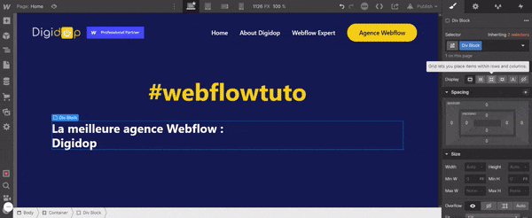 Example of the use of the Grid display in Webflow