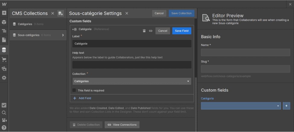 Creation of category and sub-category collections from the Webflow CMS