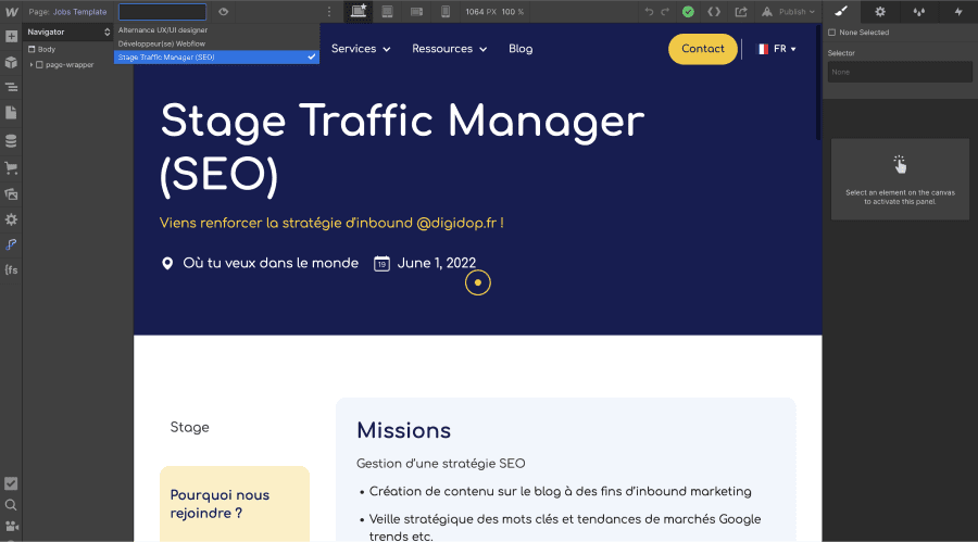 Page Template dynamic collection in Webflow