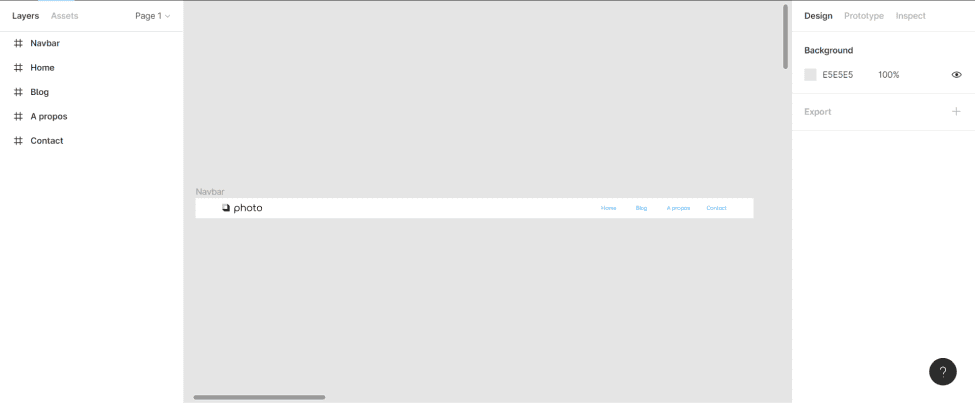 Creation of a navbar for a website wireframe on figma