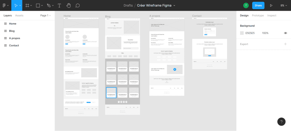 Exemple de wireframe d'un site web créer depuis figma