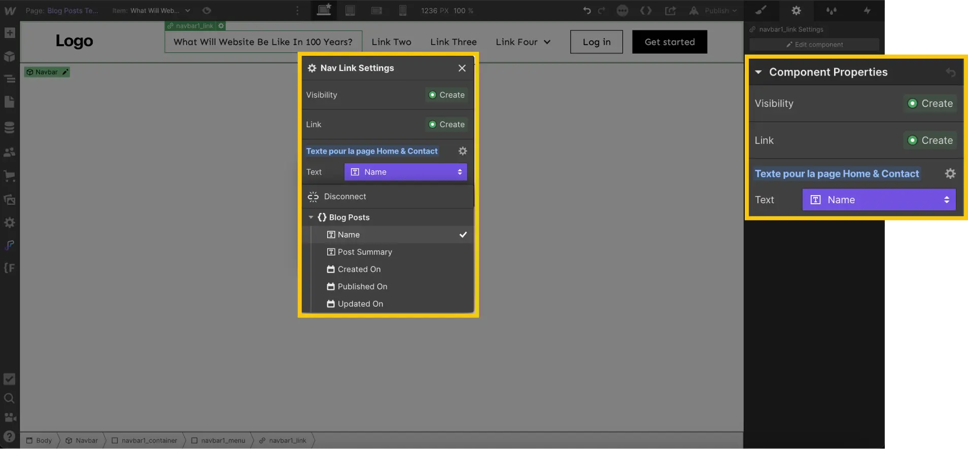 Personnaliser du contenu dynamique component webflow
