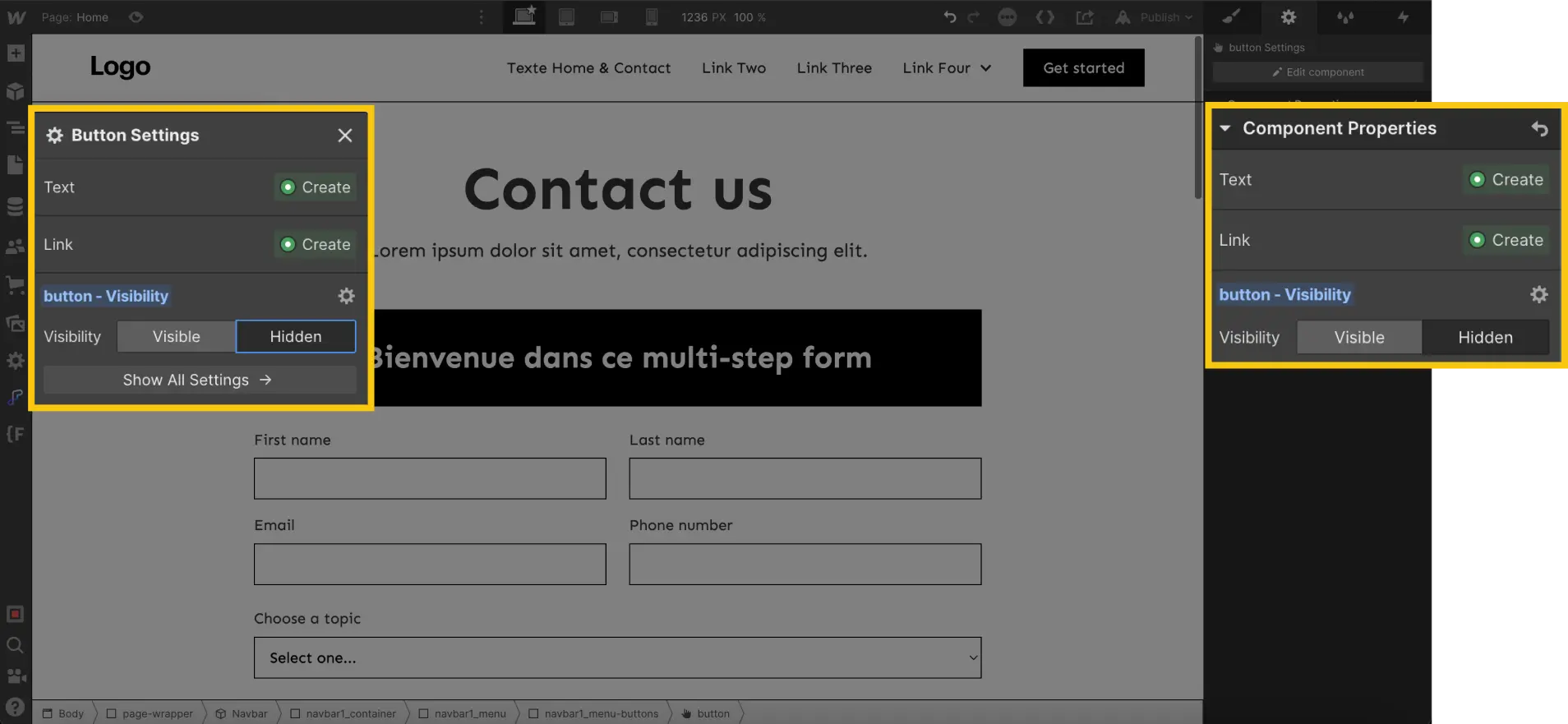 Cacher un élément d'un component Webflow