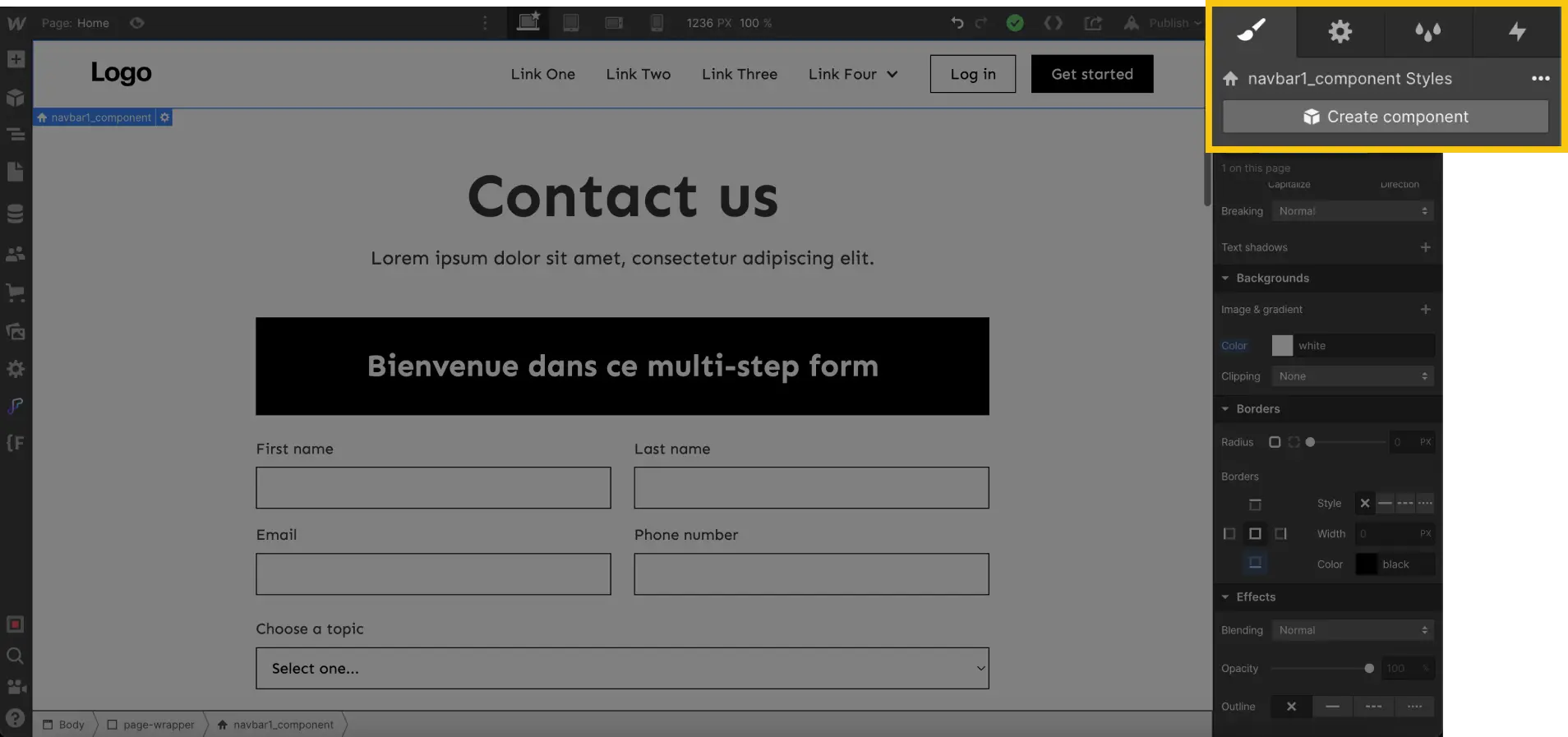 Créer un component dans Webflow