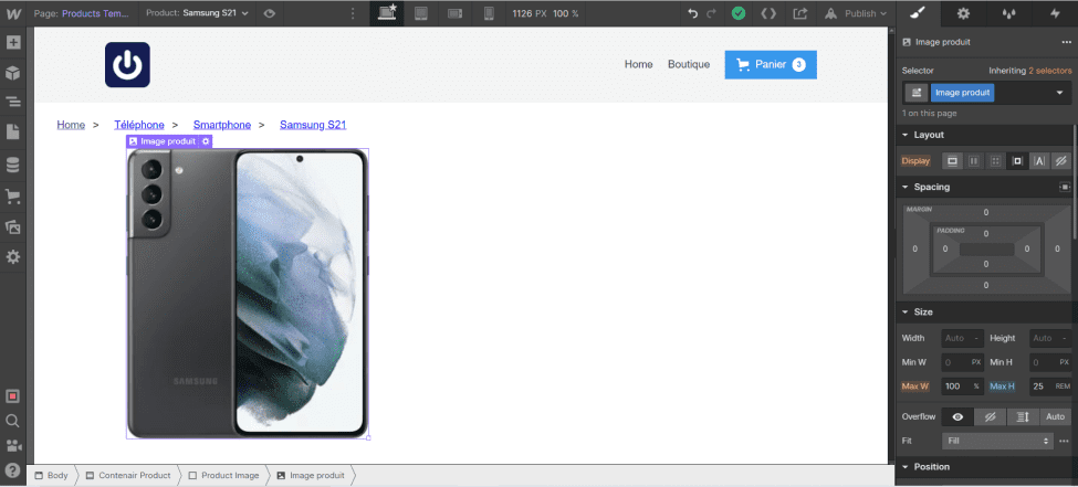 Update the product image in the other product pages dynamically in the "Products Template" page in Webflow Ecommerce