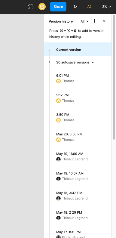 screenshot of a figma file history