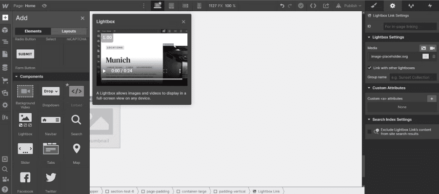 lightbox element in Webflow