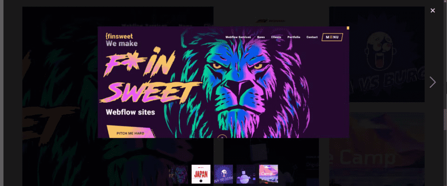 example of webflow linked and grouped lightboxes