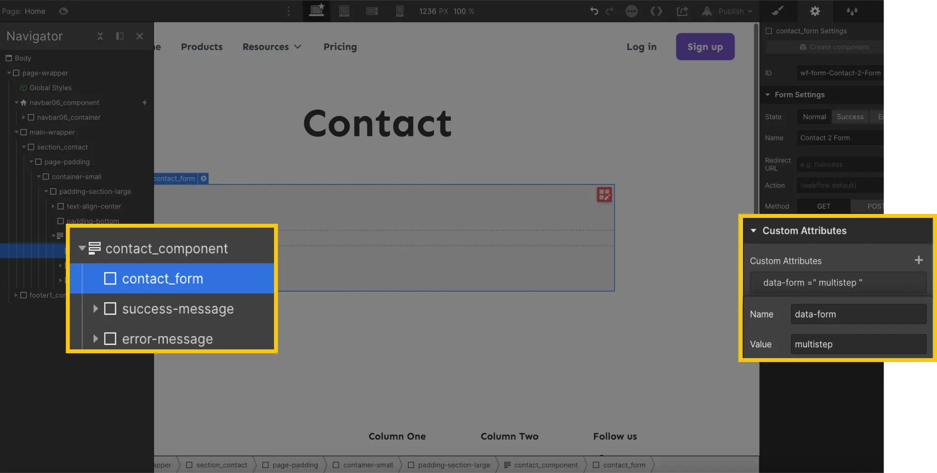 Attribute Form Multi Step Webflow