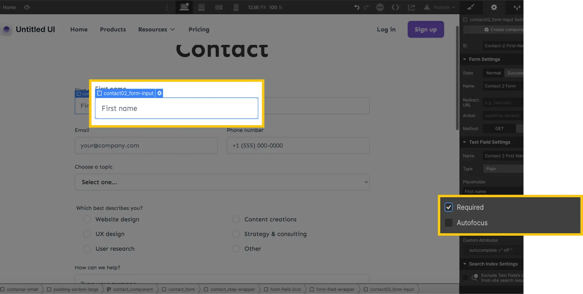 Mandatory field in Webflow form