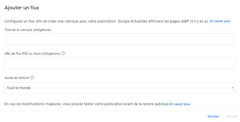 Screenshot of adding a topic from a feed in Publisher Center for Google News
