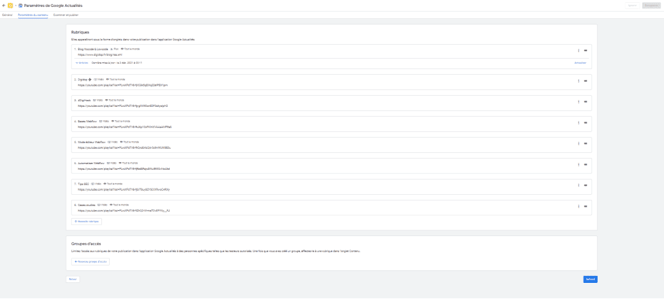 Screenshot of managing topics in Publisher Center for Google News
