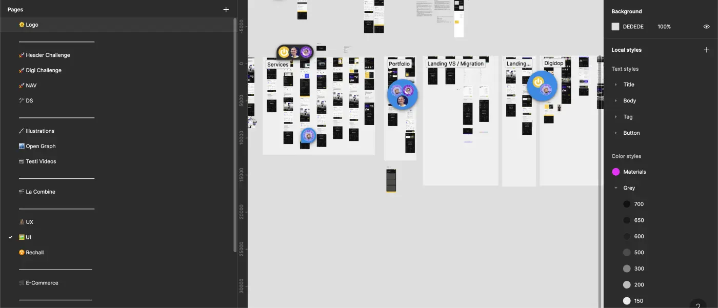 Preview of a Figma layout with files arranged by page