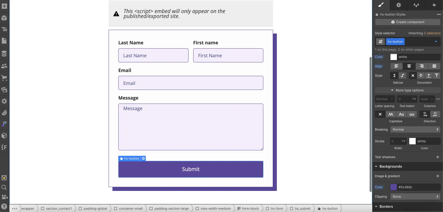 Hubspot form structure in custom Webflow