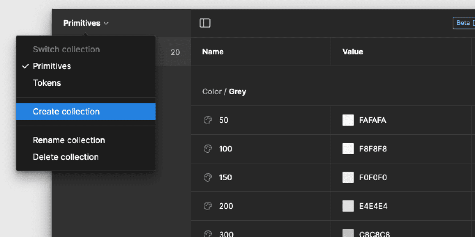 collection creation functionality in Figma