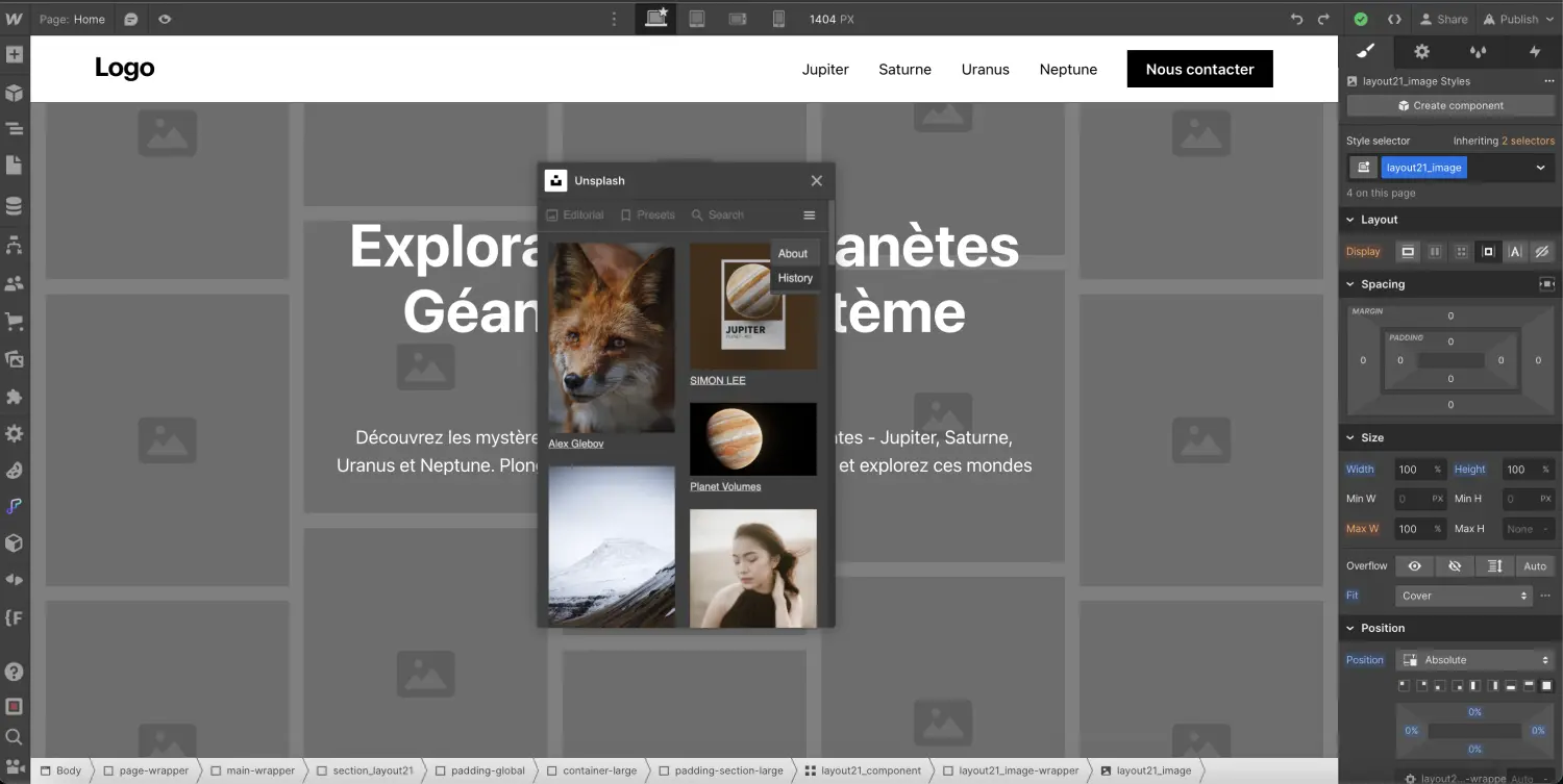 History of images added to Webflow from unsplash app