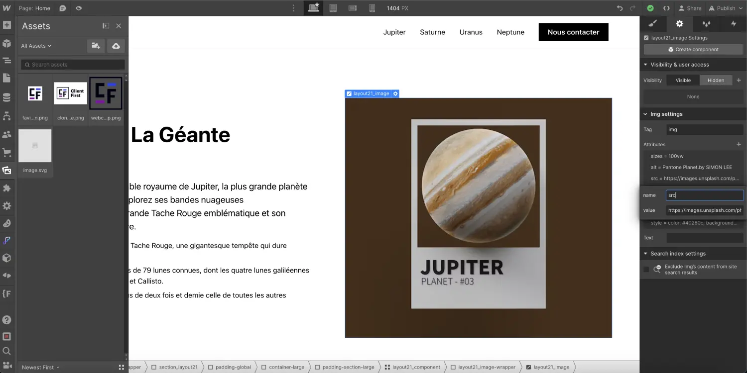 Source (src) of unsplash image in webflow