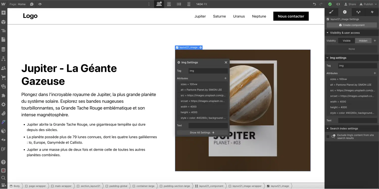 Custom attributes for unsplash images added via the webflow app