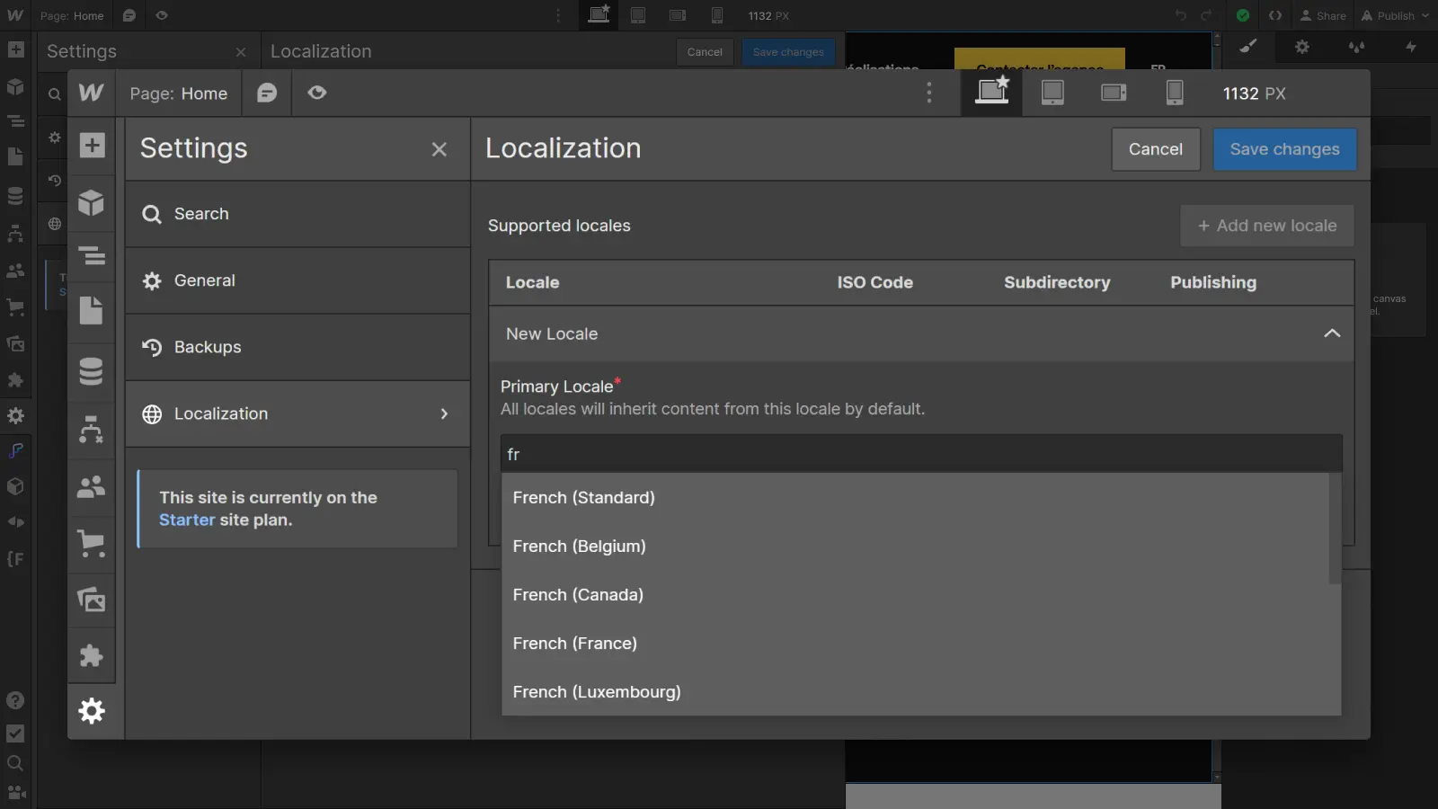 Webflow Localization, sélection de la langue