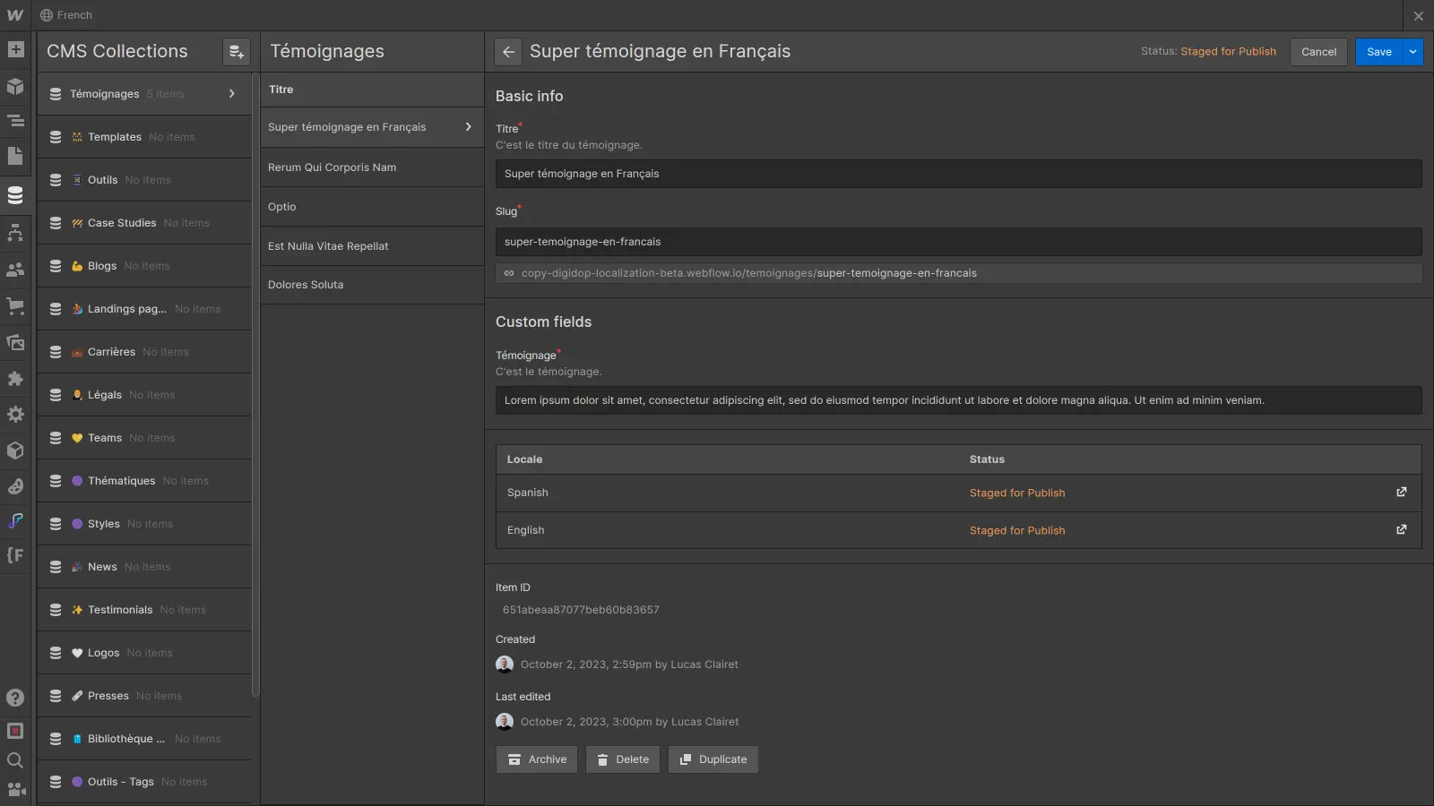 Webflow Localization, CMS language