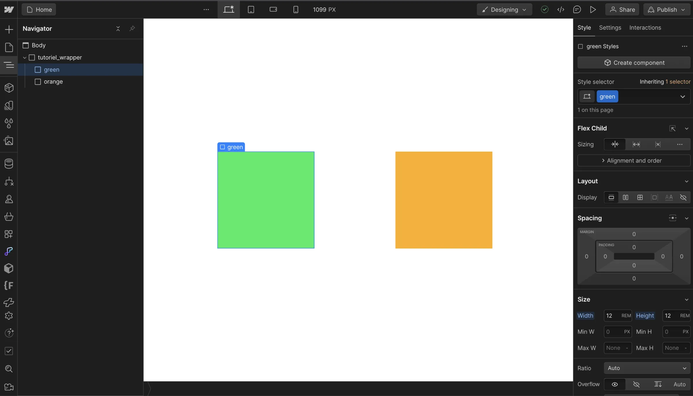 Exemple de création HTML et CSS sur Webflow