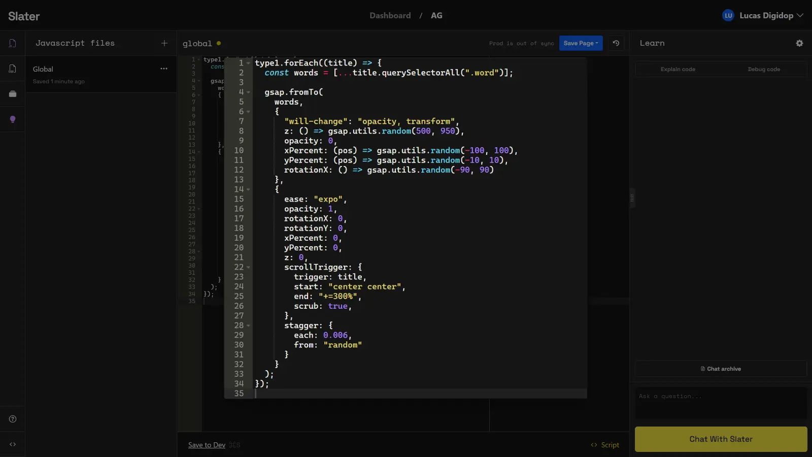 Webflow, advanced GSAP code