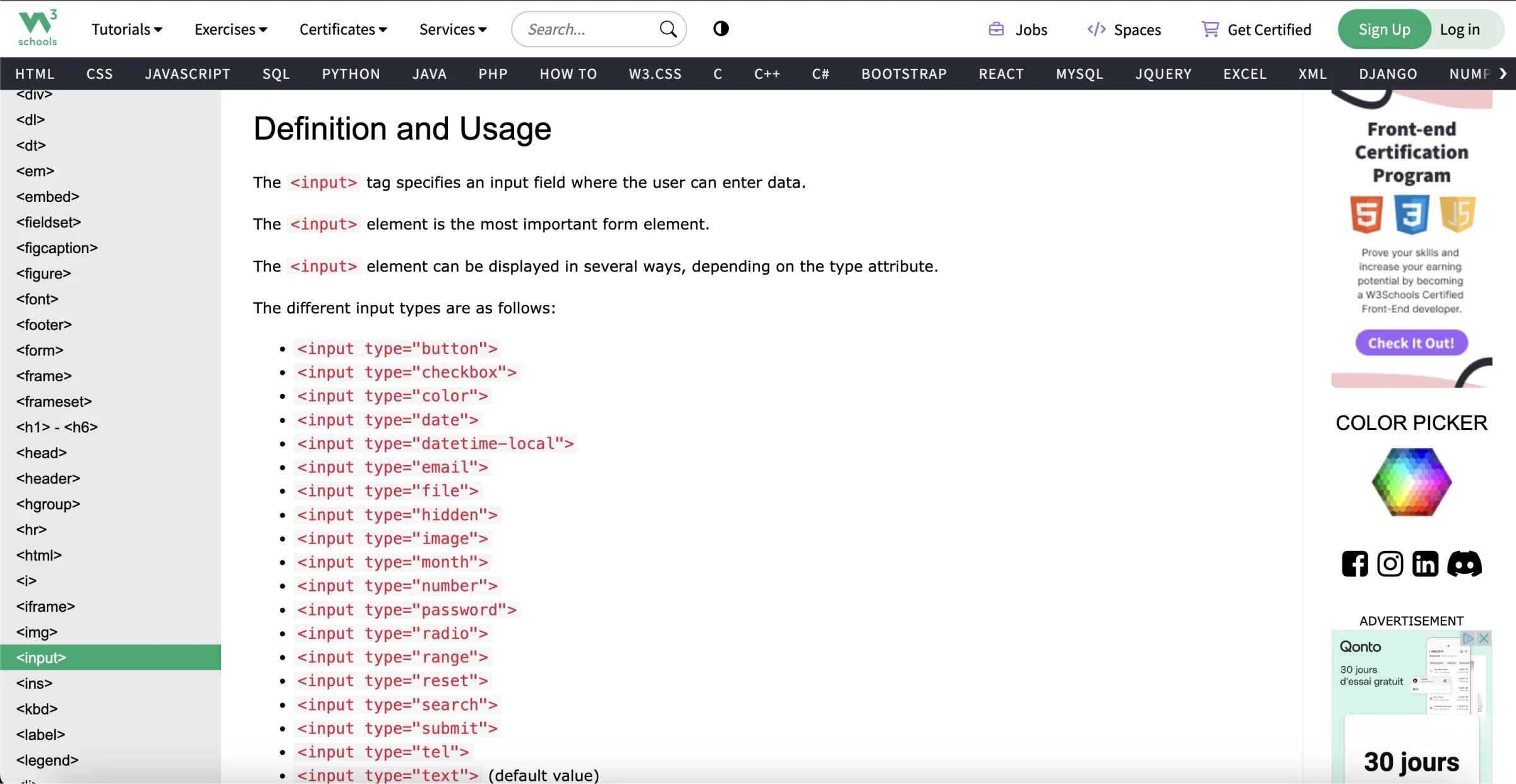 INPUT HTML documentation