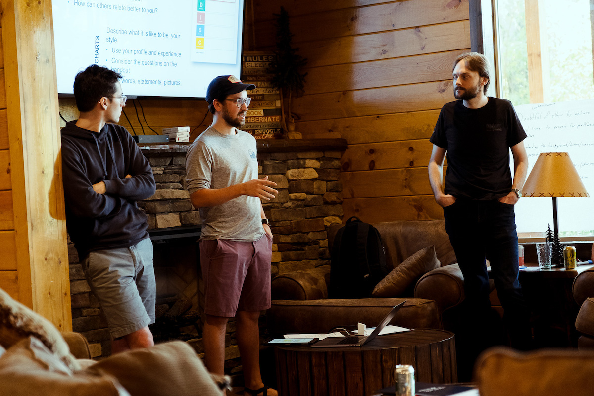 three web developers presenting topics