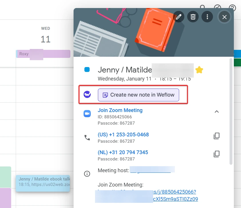 Create a note from Google Calendar in Weflow