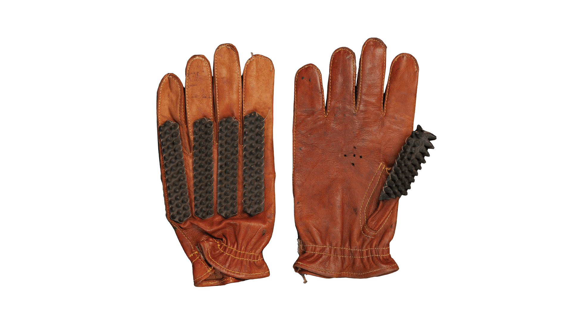 Brown Leather Batting Gloves with Black Spikes