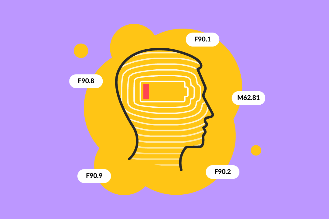 A patient's head surrounded by the ICD-10 code for generalized weakness.