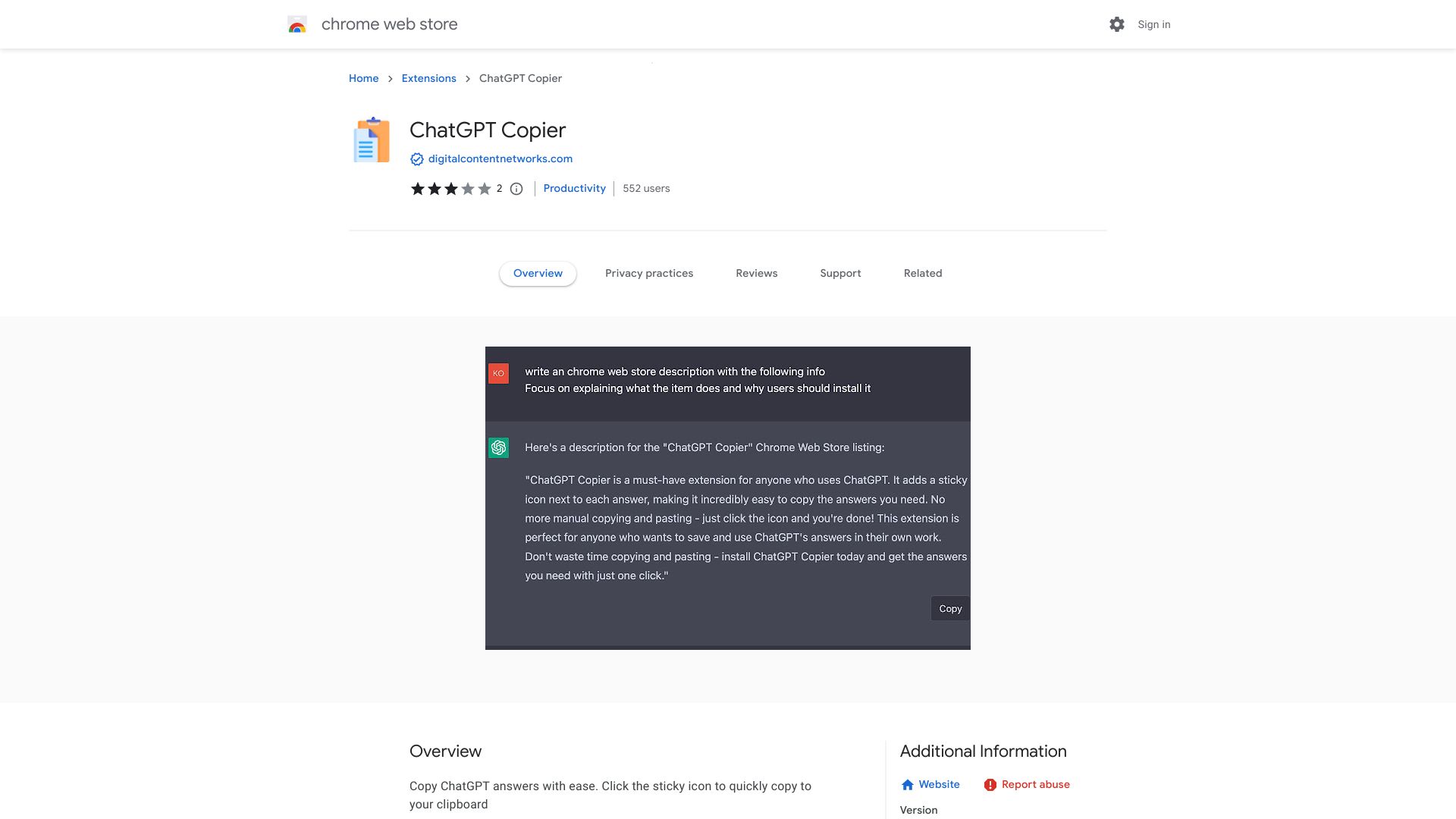 ChatGPT Copier Optimize workflow with Chrome's intuitive oneclick