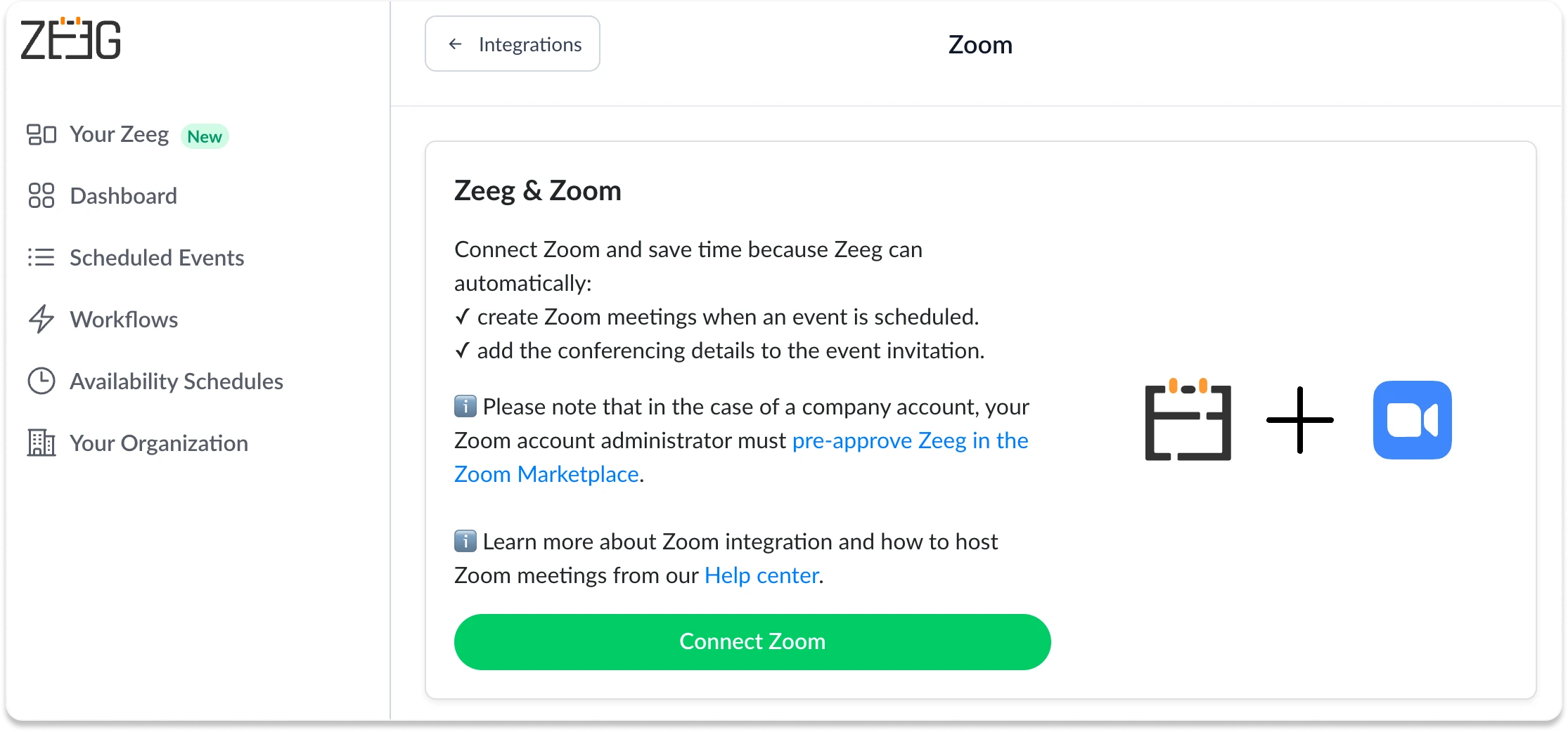 Zeeg and Zoom integration