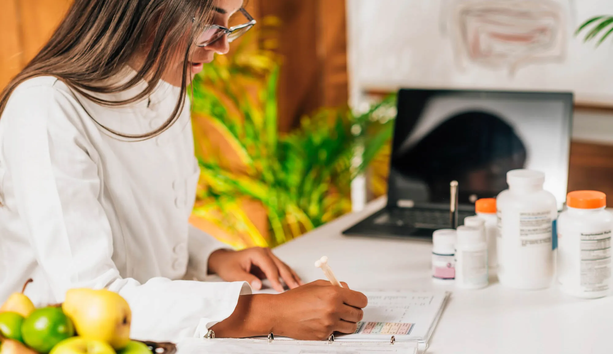 A woman analyzing functional lab test results.