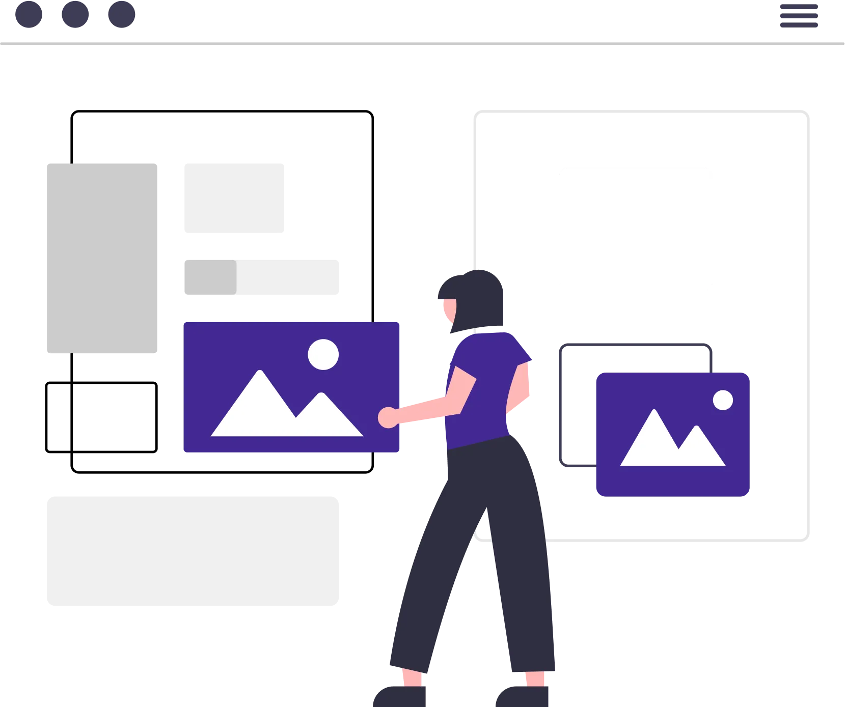 Illustration of a person standing in front of a purple screen.