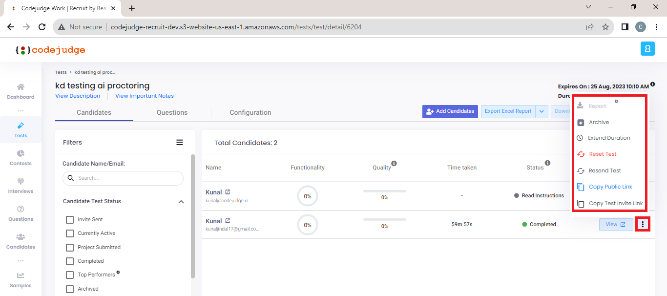 Configuring Candidate Tests: When Tests Are Active or Completed | Codejudge