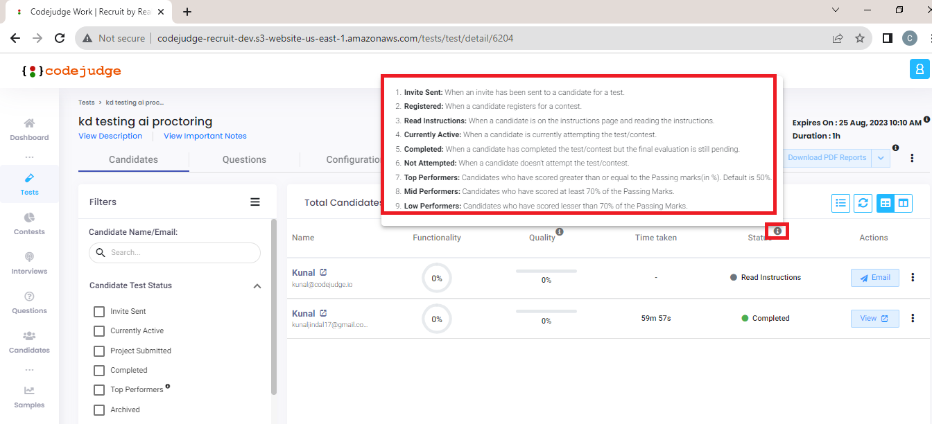 Configuring Candidate Tests: When Tests Are Active or Completed | Codejudge