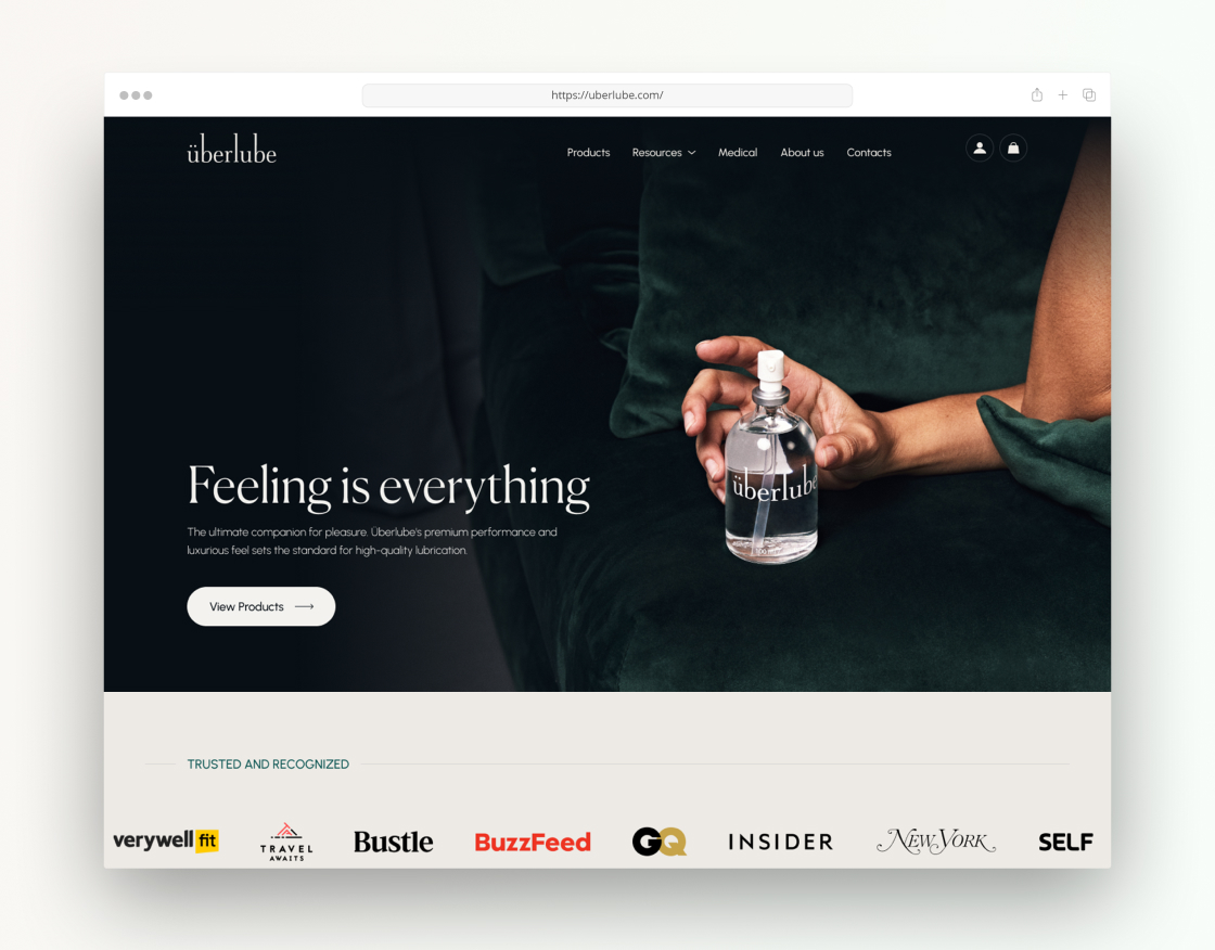 Uberlube's Website Hero section