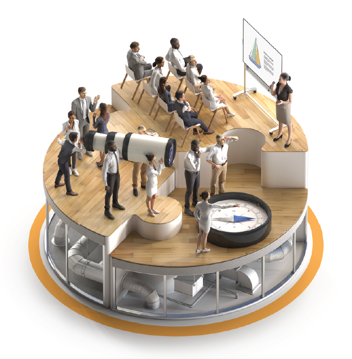 An allegorical depiction of a company being activated