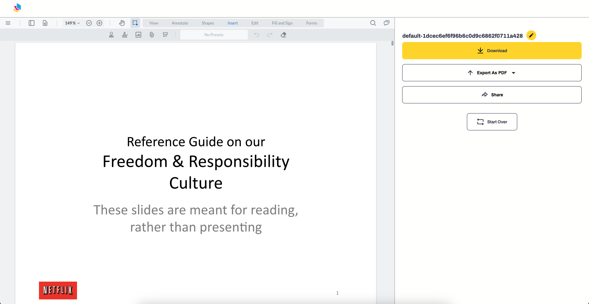 pdf in presentation mode