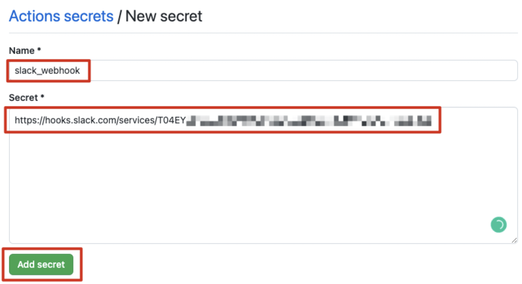 add secret in github