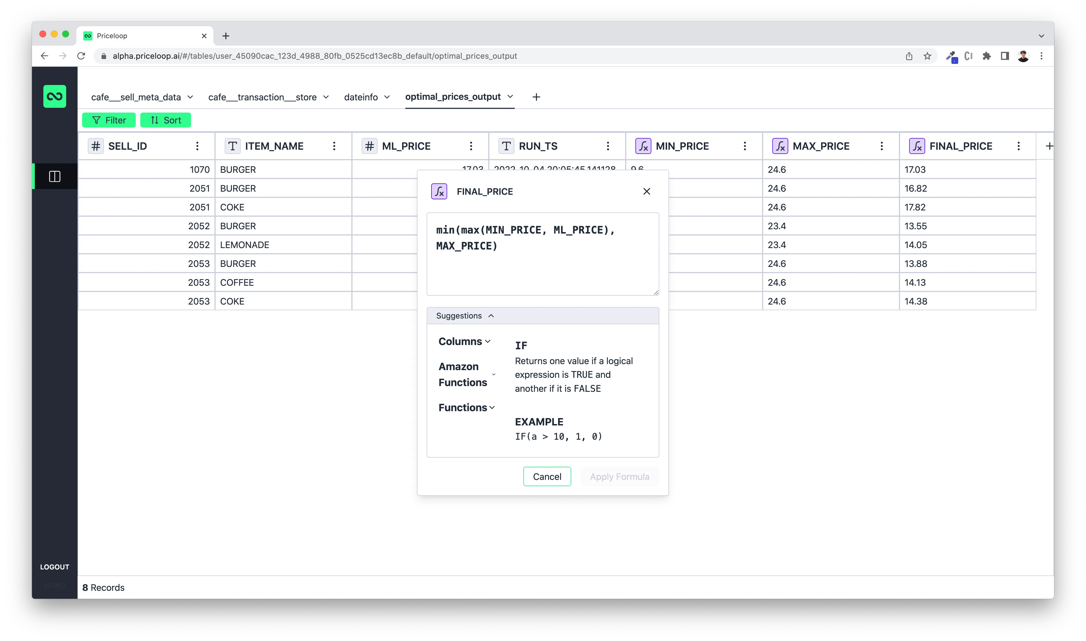 Prices generated by machine learning