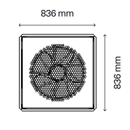 NovaAir heat pump technical drawing top view with dimensions 836 x 836 mm