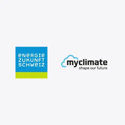 Logos von Energie Zukunft Schweiz und myclimate für Förderung von Wärmepumpen in Schweiz