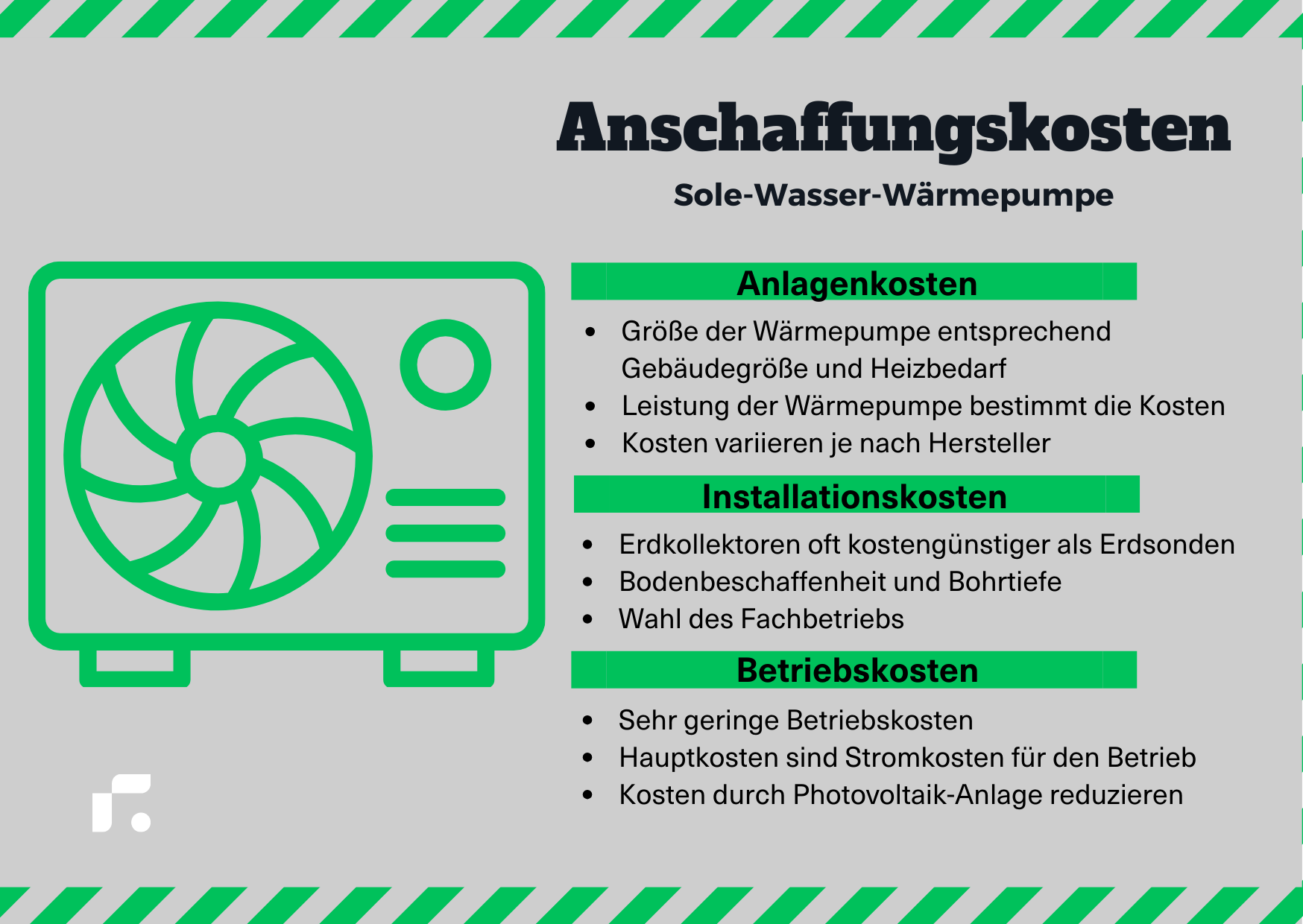 Regli Guide Infographic Acquisition costs Brine-to-water heat pump System costs Installation costs Operating costs