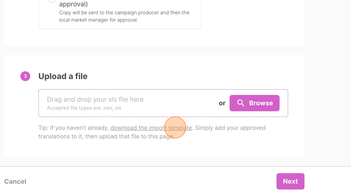 Screenshot of: Click "download the import template"