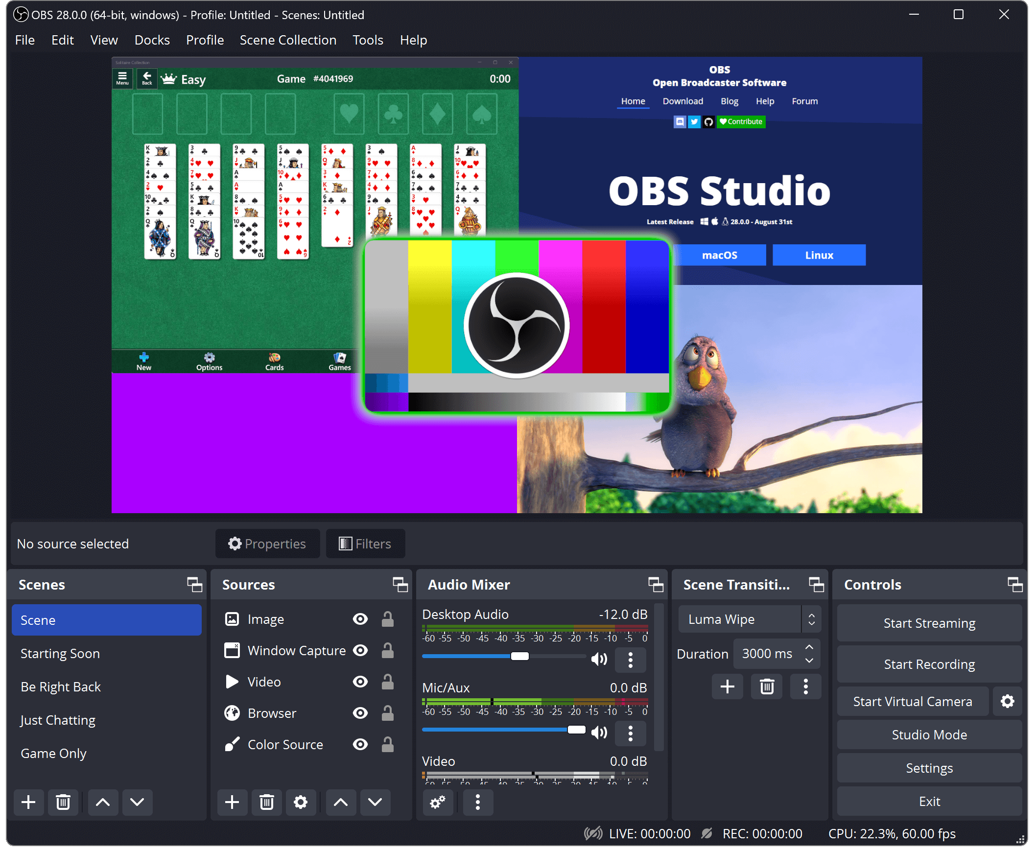 OBS Studio Dashboard Screenshot