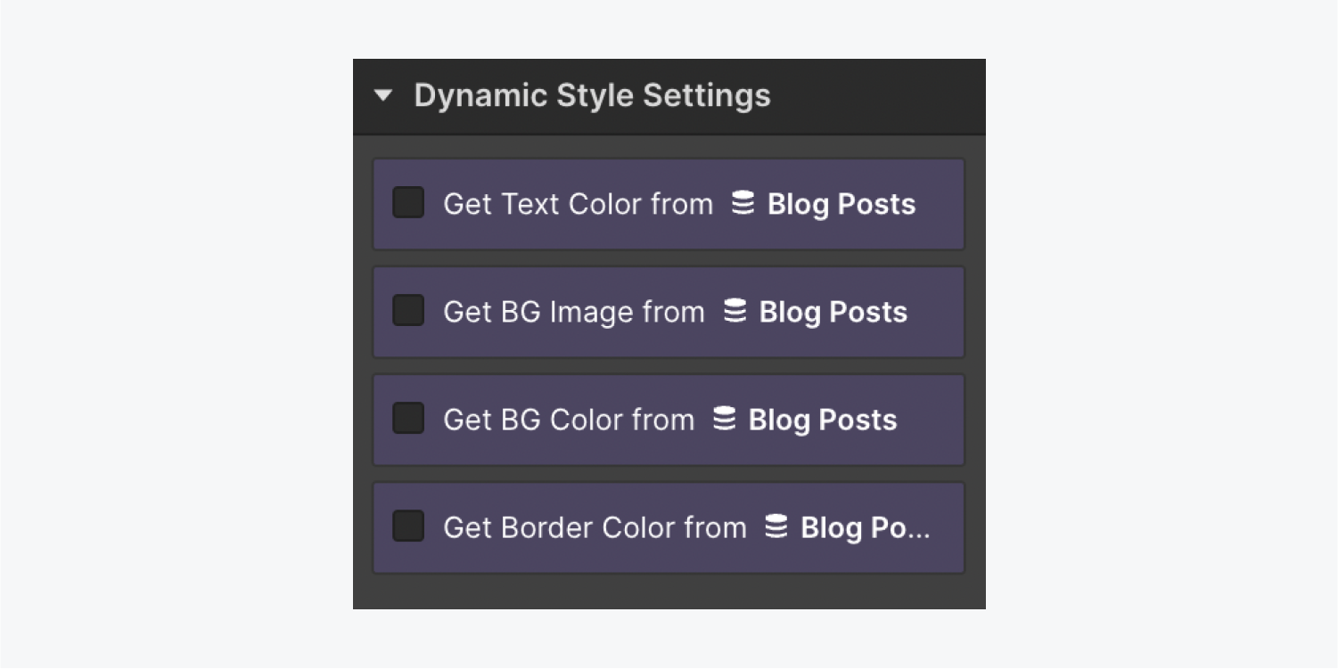 The Dynamic style settings section in the Element settings panel.