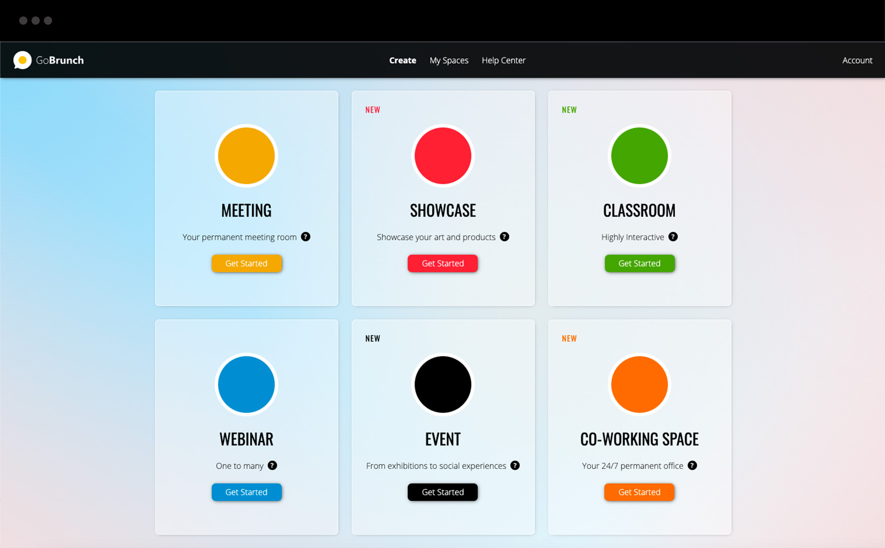 6 Use Cases in GoBrunch: Meetings, Showcase, Classroom, Webinar and Co-working space